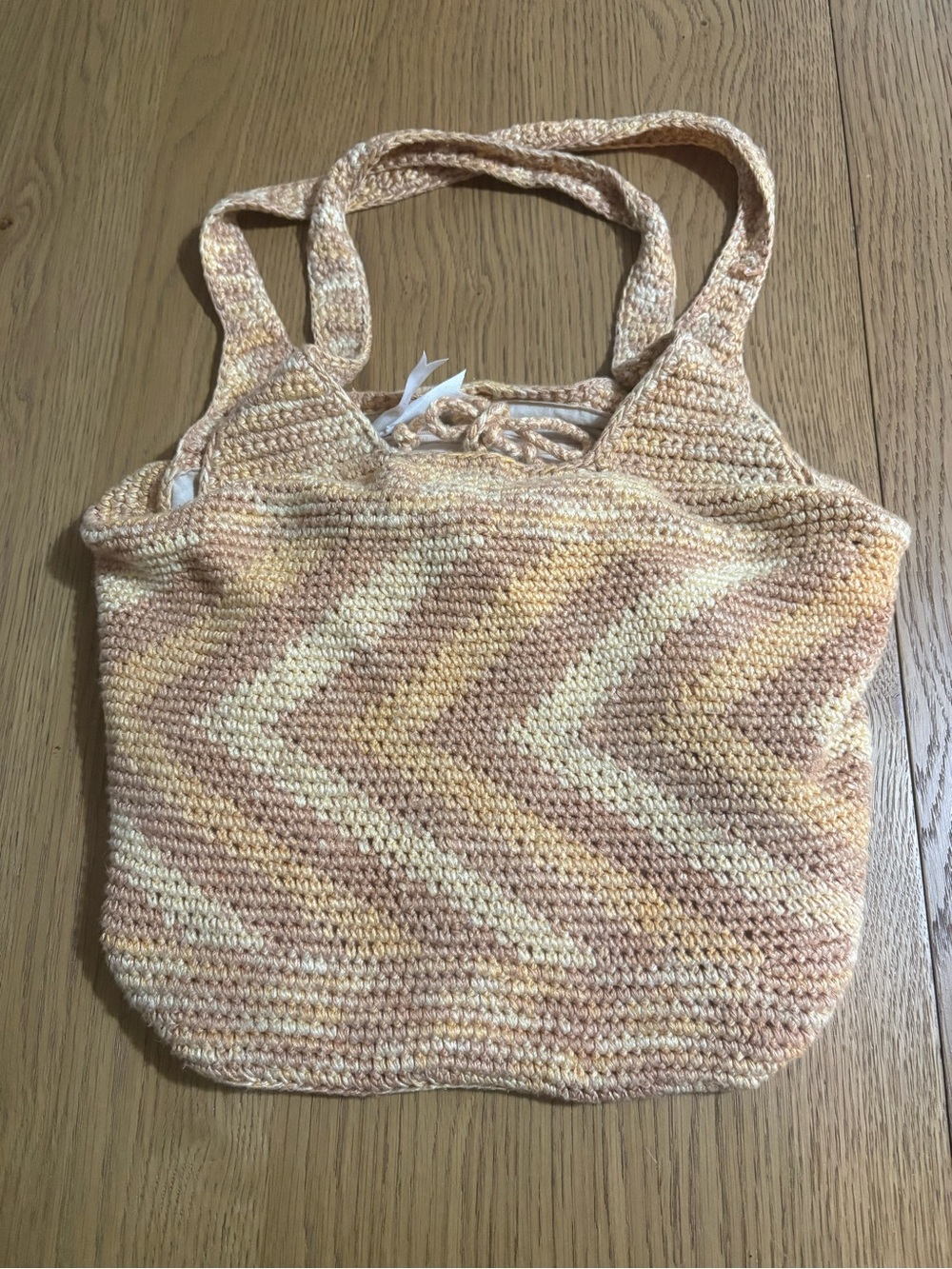 The Sak Crochet Chevron Tote in Peach & Creamy Yellow